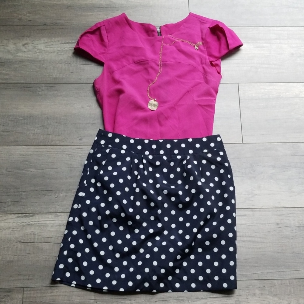 Francesca's Navy polka dot skirt